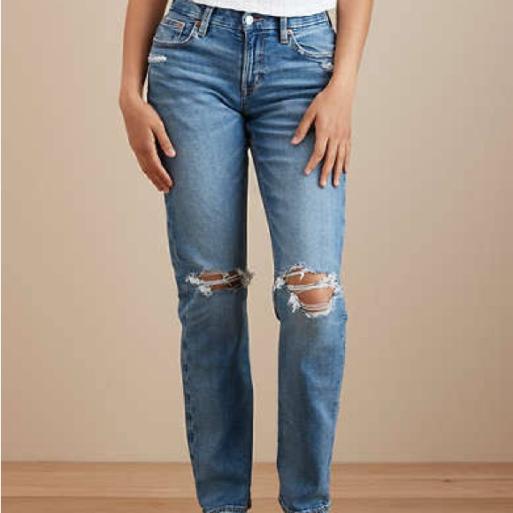 American Eagle Hi Rise Skinny Medium Wash Ripped Jeans